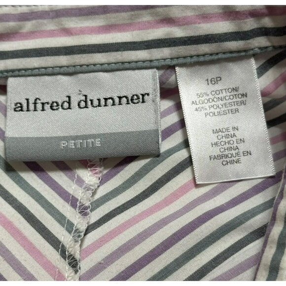 Alfred Dunner Petite 16P Striped Button-Up Long Sleeve Shirt Pink Gray - Picture 7 of 7